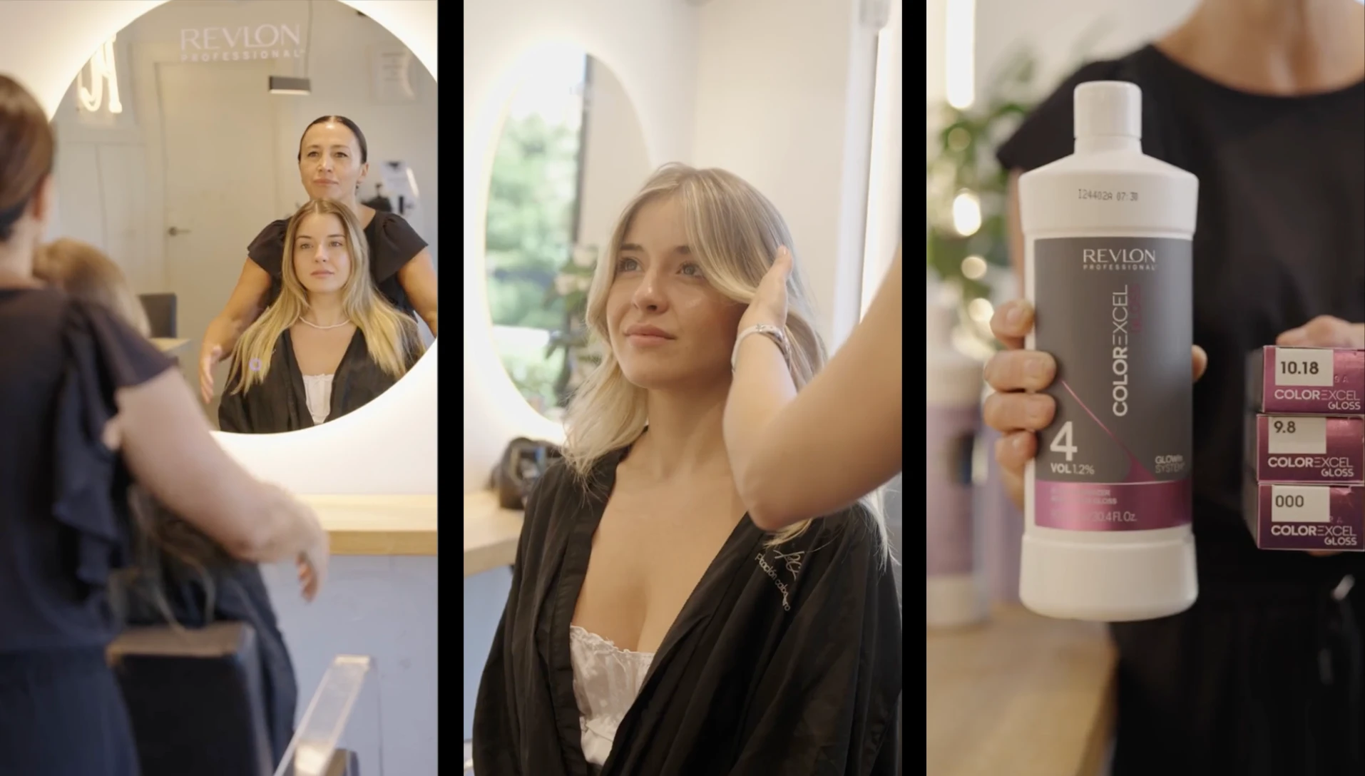 Mosaic of frames from the audiovisual project for Revlon Professional.
